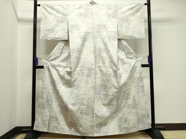 平和屋着物●本場大島紬　白大島　風景花文　正絹　逸品　CABA1381gh