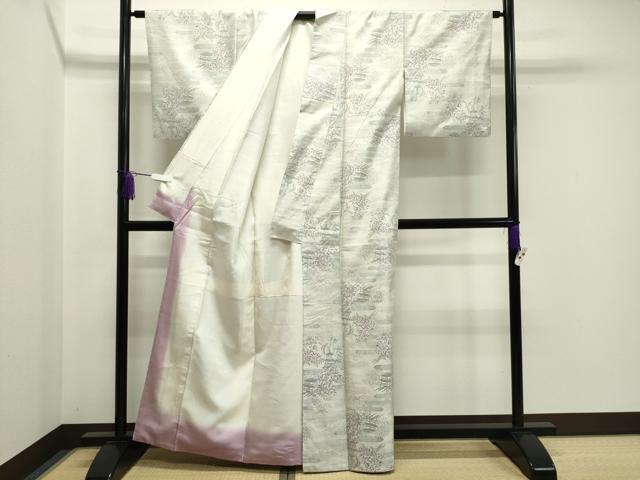 平和屋着物●本場大島紬　白大島　風景花文　正絹　逸品　CABA1381gh