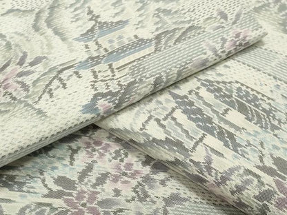 平和屋着物●本場大島紬　白大島　風景花文　正絹　逸品　CABA1381gh