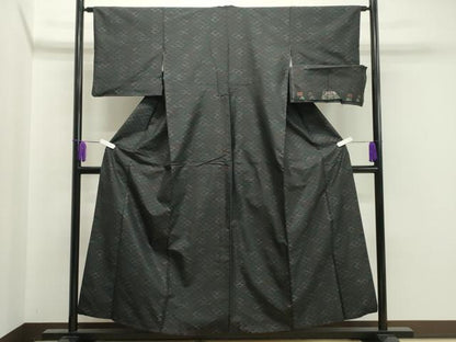 平和屋着物●本場大島紬　網目文様　反端付き　正絹　逸品　CABA1396gh