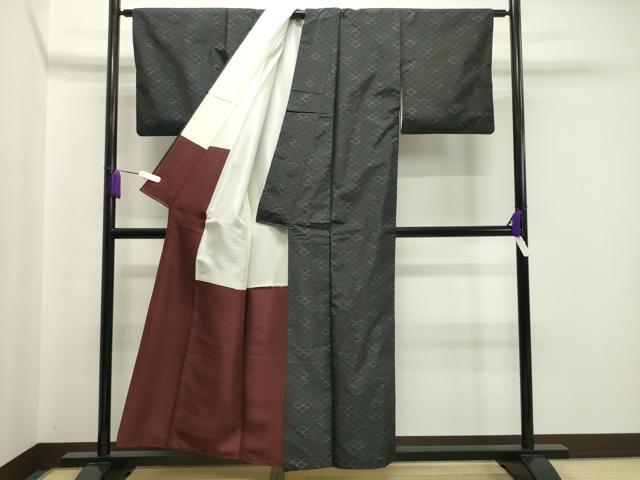 平和屋着物●本場大島紬　網目文様　反端付き　正絹　逸品　CABA1396gh