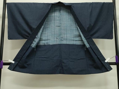 平和屋着物●男性　紬　髭紬羽織セット　漆黒色　正絹　逸品　未使用　CABA1406gh