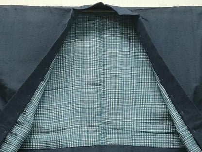 平和屋着物●男性　紬　髭紬羽織セット　漆黒色　正絹　逸品　未使用　CABA1406gh