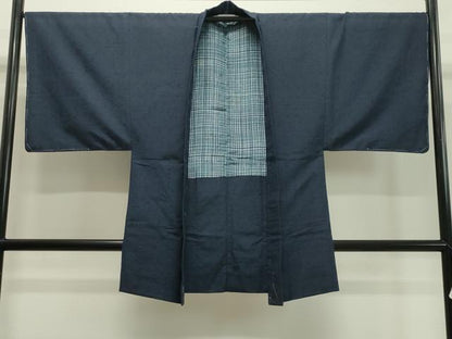 平和屋着物●男性　紬　髭紬羽織セット　漆黒色　正絹　逸品　未使用　CABA1406gh