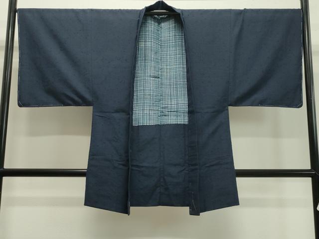 平和屋着物●男性　紬　髭紬羽織セット　漆黒色　正絹　逸品　未使用　CABA1406gh