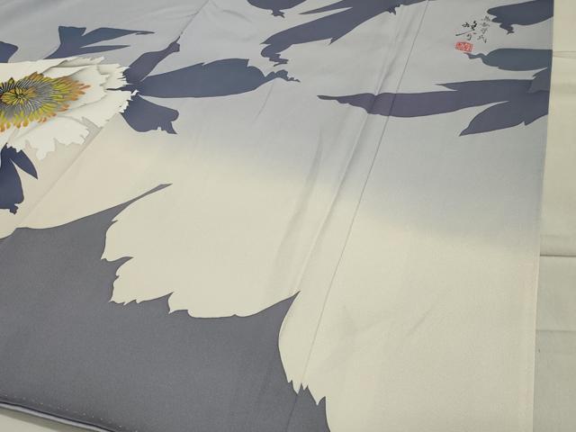 平和屋着物●京の匠日展作家　丹下雄介　訪問着　牡丹　シルエット　暈し染め　色紙付き　正絹　逸品　CABA1458gh