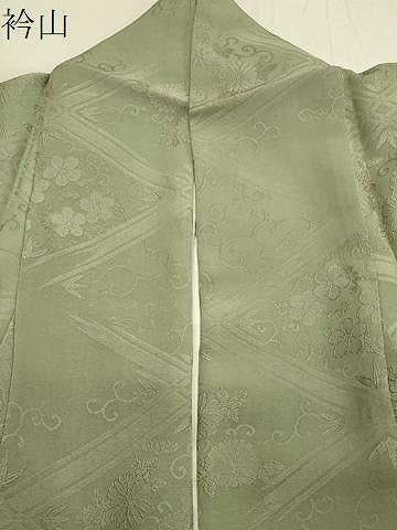 平和屋着物●上質な色無地 菱花唐草地紋 柳染色 正絹 逸品 CABA1481gh