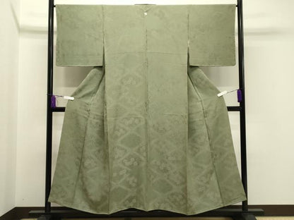 平和屋着物●上質な色無地 菱花唐草地紋 柳染色 正絹 逸品 CABA1481gh