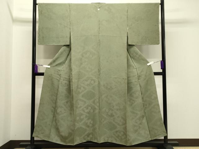 平和屋着物●上質な色無地 菱花唐草地紋 柳染色 正絹 逸品 CABA1481gh