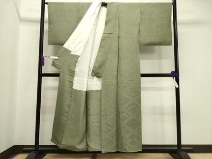 平和屋着物●上質な色無地 菱花唐草地紋 柳染色 正絹 逸品 CABA1481gh