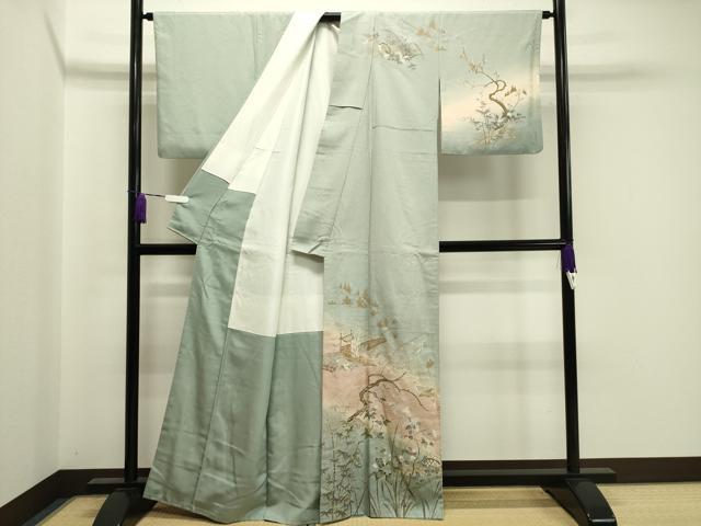 平和屋着物●訪問着　立波花鳥文　暈し染め　金彩　正絹　逸品　CABA1482gh