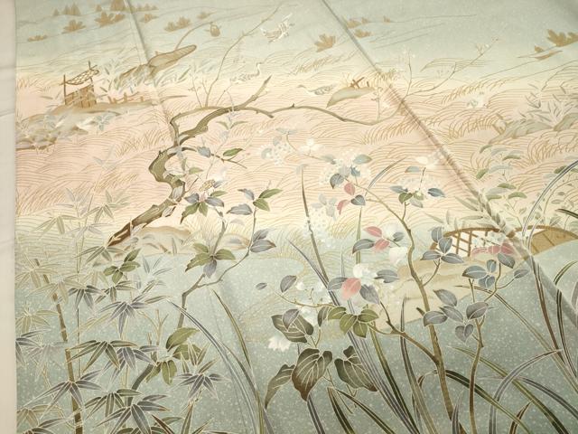 平和屋着物●訪問着　立波花鳥文　暈し染め　金彩　正絹　逸品　CABA1482gh