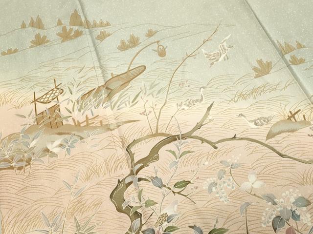 平和屋着物●訪問着　立波花鳥文　暈し染め　金彩　正絹　逸品　CABA1482gh