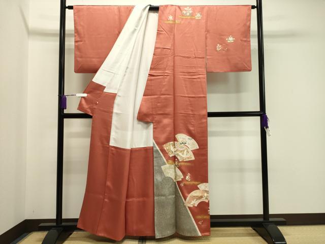 平和屋着物●訪問着　地紙重ね鳳凰花蝶文　金銀彩　正絹　逸品　CABA1483gh