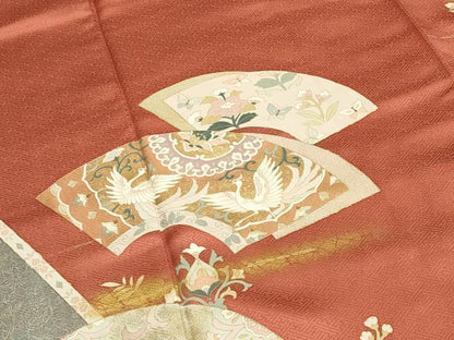 平和屋着物●訪問着　地紙重ね鳳凰花蝶文　金銀彩　正絹　逸品　CABA1483gh