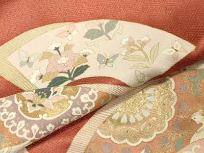 平和屋着物●訪問着　地紙重ね鳳凰花蝶文　金銀彩　正絹　逸品　CABA1483gh