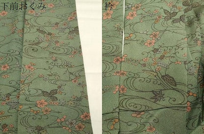 平和屋着物●上質な小紋　型染め　流水花唐草文　鬼しぼ縮緬　正絹　逸品　CABA1488gh