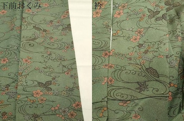 平和屋着物●上質な小紋　型染め　流水花唐草文　鬼しぼ縮緬　正絹　逸品　CABA1488gh