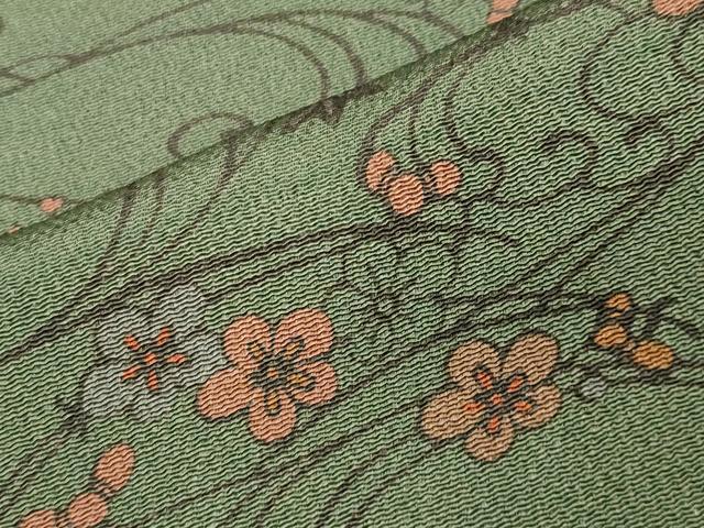 平和屋着物●上質な小紋　型染め　流水花唐草文　鬼しぼ縮緬　正絹　逸品　CABA1488gh