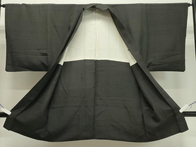 平和屋着物●男性 紬 アンサンブル 着物：鉄黒色 羽織：憲法黒茶色 正絹 逸品 CABA1499gh
