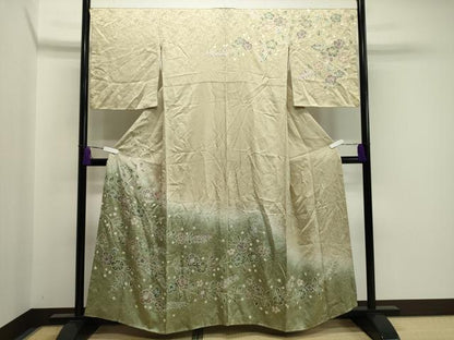平和屋着物●訪問着 絞り 枝花文 暈し染め 正絹 逸品 CABA1514gh
