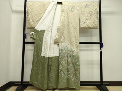 平和屋着物●訪問着 絞り 枝花文 暈し染め 正絹 逸品 CABA1514gh