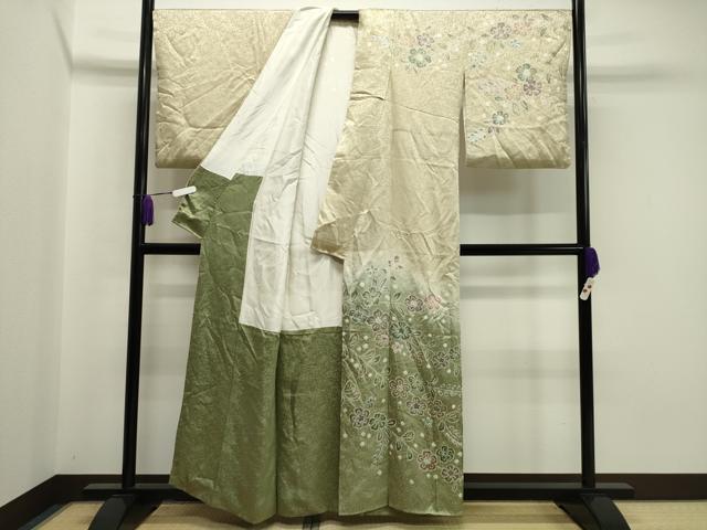 平和屋着物●訪問着 絞り 枝花文 暈し染め 正絹 逸品 CABA1514gh
