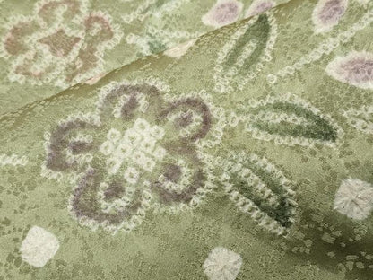 平和屋着物●訪問着 絞り 枝花文 暈し染め 正絹 逸品 CABA1514gh