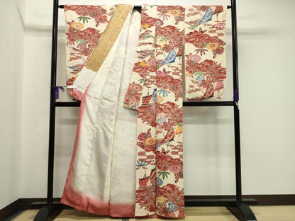 平和屋着物●小振袖　二尺袖　型染め　鶴松竹梅文　正絹　逸品　CABA1524gh