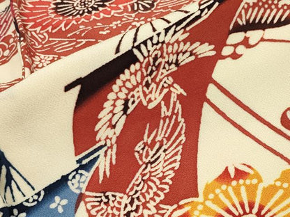 平和屋着物●小振袖　二尺袖　型染め　鶴松竹梅文　正絹　逸品　CABA1524gh