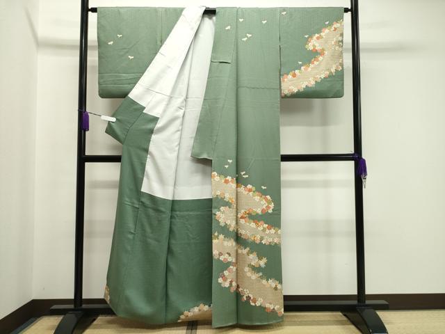 平和屋着物●訪問着　駒刺繍　流水草花文　金彩　正絹　逸品　CABA1525gh