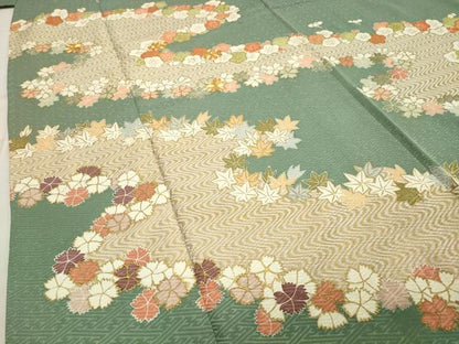 平和屋着物●訪問着　駒刺繍　流水草花文　金彩　正絹　逸品　CABA1525gh