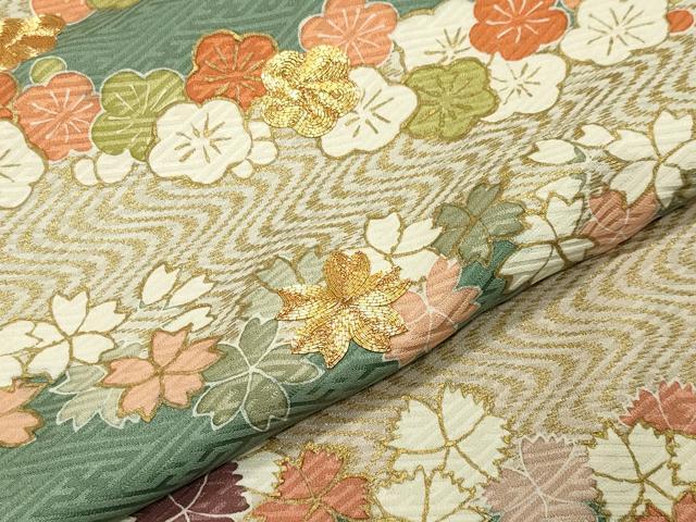 平和屋着物●訪問着　駒刺繍　流水草花文　金彩　正絹　逸品　CABA1525gh