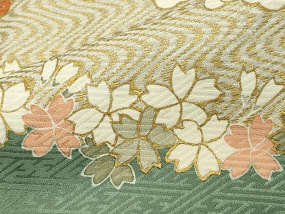 平和屋着物●訪問着　駒刺繍　流水草花文　金彩　正絹　逸品　CABA1525gh