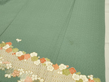平和屋着物●訪問着　駒刺繍　流水草花文　金彩　正絹　逸品　CABA1525gh