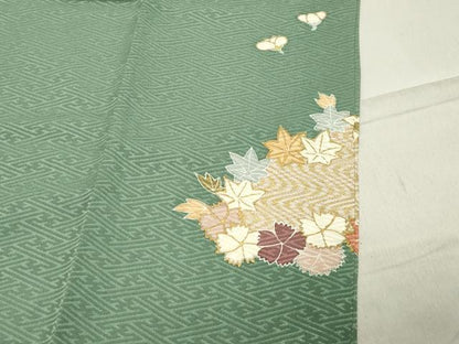 平和屋着物●訪問着　駒刺繍　流水草花文　金彩　正絹　逸品　CABA1525gh