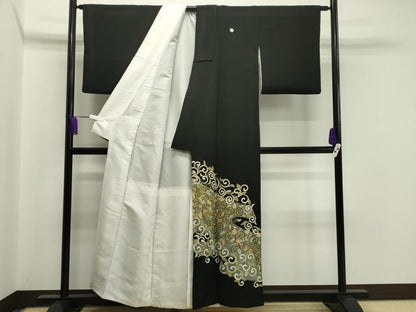 平和屋着物●豪華黒留袖 駒刺繍 唐草文 金彩 正絹 逸品 CABA1529gh