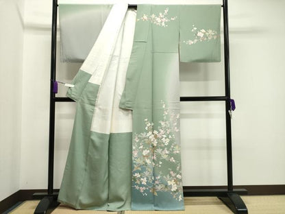 平和屋着物●訪問着　友禅　作家物　枝花文　暈し染め　正絹　逸品　未使用　CABA1533gh
