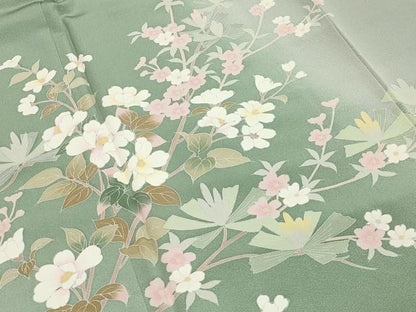 平和屋着物●訪問着　友禅　作家物　枝花文　暈し染め　正絹　逸品　未使用　CABA1533gh