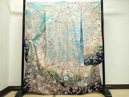 平和屋着物●豪華振袖　辻が花　絞り　暈し染め　金彩　銀通し地　正絹　逸品　CABA1535gh