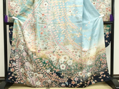 平和屋着物●豪華振袖　辻が花　絞り　暈し染め　金彩　銀通し地　正絹　逸品　CABA1535gh