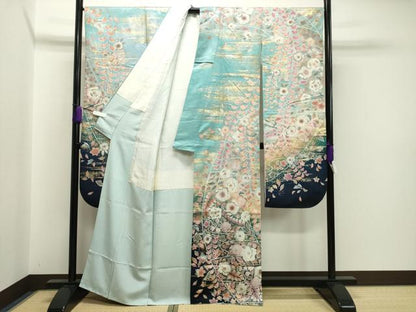 平和屋着物●豪華振袖　辻が花　絞り　暈し染め　金彩　銀通し地　正絹　逸品　CABA1535gh