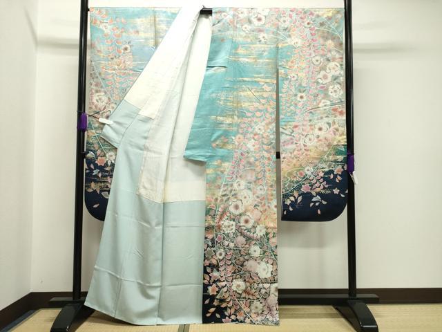 平和屋着物●豪華振袖　辻が花　絞り　暈し染め　金彩　銀通し地　正絹　逸品　CABA1535gh