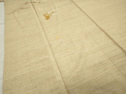 平和屋着物▼中国三大刺繍　相良刺繍　総刺繍　訪問着　紬地　竜田川花文　正絹　逸品　CABA1537gh