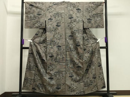 平和屋着物●本場大島紬　9マルキ　雲重ね風景花文　正絹　逸品　CABA1541gh