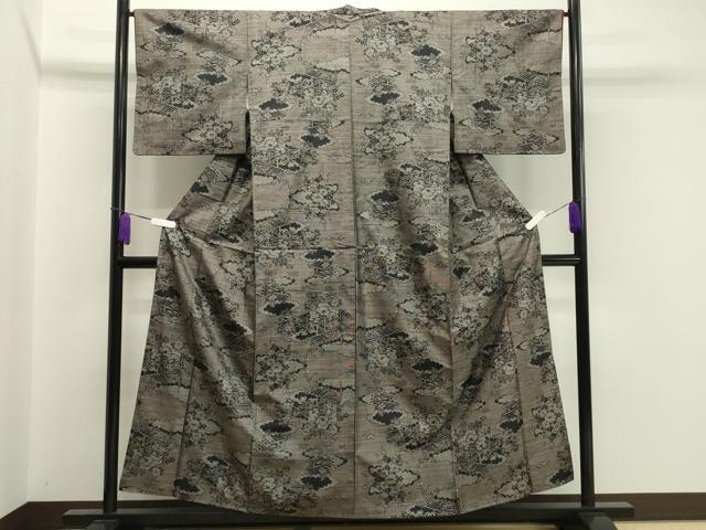 平和屋着物●本場大島紬　9マルキ　雲重ね風景花文　正絹　逸品　CABA1541gh
