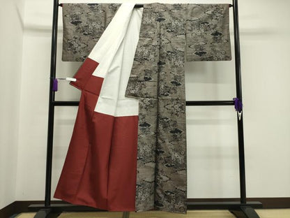 平和屋着物●本場大島紬　9マルキ　雲重ね風景花文　正絹　逸品　CABA1541gh