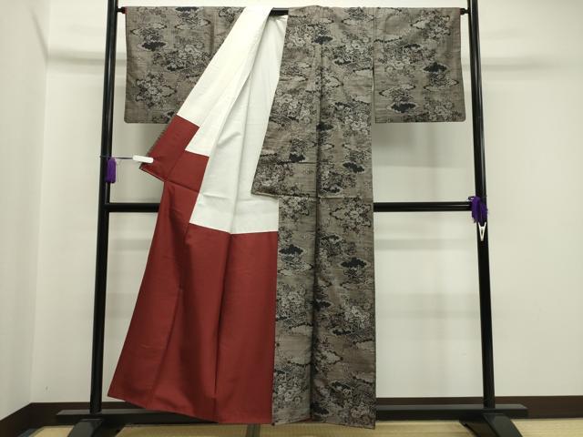 平和屋着物●本場大島紬　9マルキ　雲重ね風景花文　正絹　逸品　CABA1541gh
