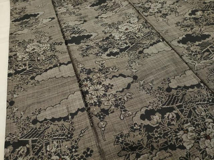平和屋着物●本場大島紬　9マルキ　雲重ね風景花文　正絹　逸品　CABA1541gh