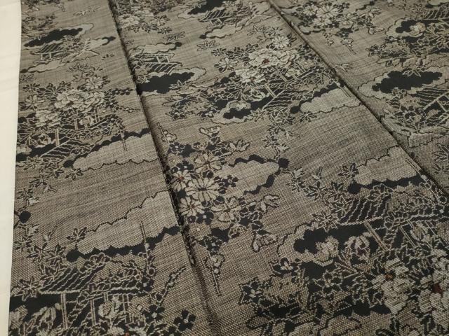 平和屋着物●本場大島紬　9マルキ　雲重ね風景花文　正絹　逸品　CABA1541gh